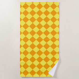 Orange Yellow Chequered Diamond Pattern Beach Towel