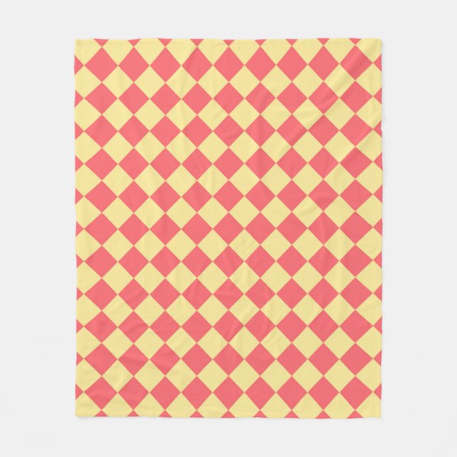 Orange Yellow Chequered Diamond Pattern Fleece Blanket (Front)