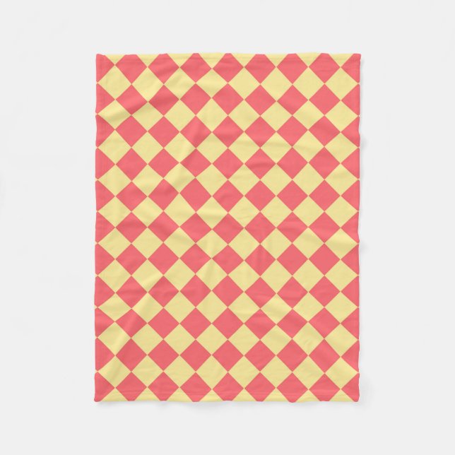 Orange Yellow Chequered Diamond Pattern Fleece Blanket (Front)