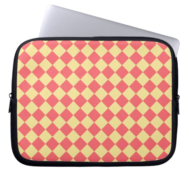 Orange Yellow Chequered Diamond Pattern Laptop Sleeve (Front)