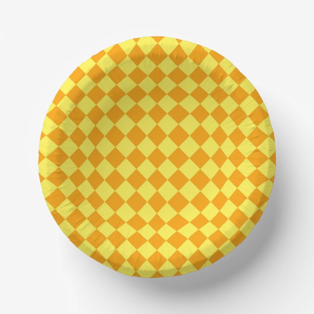 Orange Yellow Chequered Diamond Pattern Paper Plate (Front)