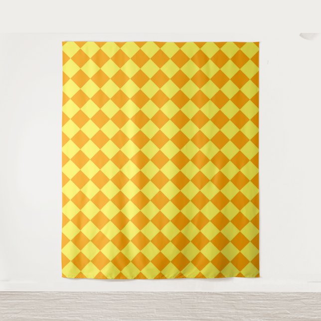 Orange Yellow Chequered Diamond Pattern  Tapestry (Front)