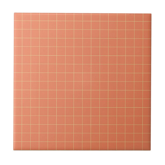 Orange & Yellow Chequered Pattern Retro Minimalist Ceramic Tile (Front)