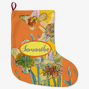 Orange Yellow Daffodil Floral Flowers Large Large Christmas Stocking