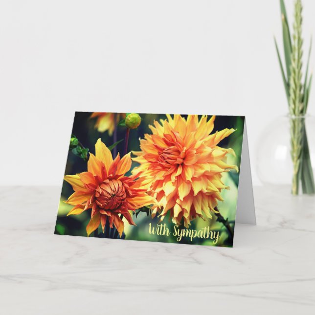 Orange & Yellow Dahlia Flowers With Sympathy Card (Front)