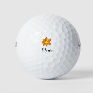 Orange yellow Daisy abstract add name text female Golf Balls