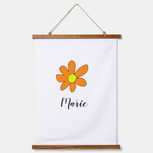 Orange yellow Daisy abstract add name text female Hanging Tapestry