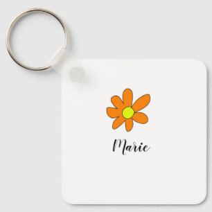 Orange yellow Daisy abstract add name text female Key Ring