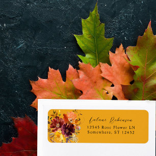 Orange & Yellow Fall Floral 2 Gold Return Address Label