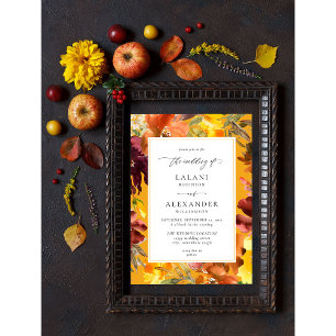 Orange & Yellow Fall Floral Wedding Invitation 3GW