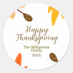 Orange yellow fall happy thanksgiving add family n classic round sticker