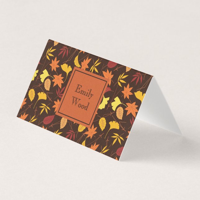 Orange Yellow Fall Leaves Personalised Table Card (Front)