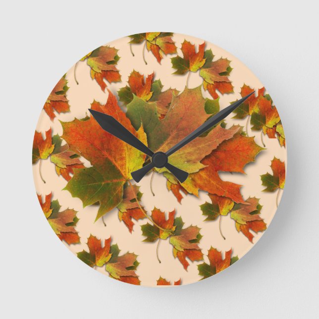 Orange & Yellow  Fall Leaves Round Clock (Front)