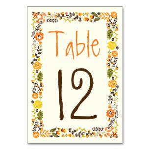 Orange, yellow floral border wedding table number