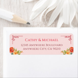 Orange yellow floral Chinese style return address Label