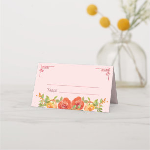 Orange yellow flowers Chinese wedding double xi Place Card