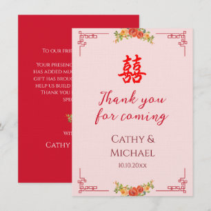 Orange yellow flowers Chinese wedding double xi Thank You Card