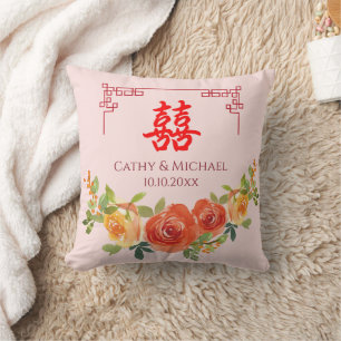 Orange yellow flowers Chinese wedding tea ceremony Cushion