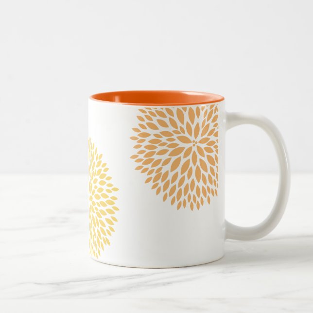 Orange Yellow Flowers Two-Tone Coffee Mug (Right)