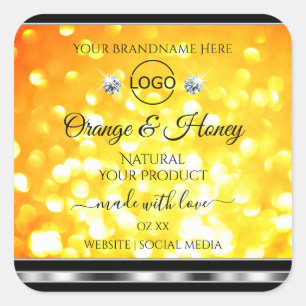 Orange Yellow Glitter Product Labels Diamonds Logo