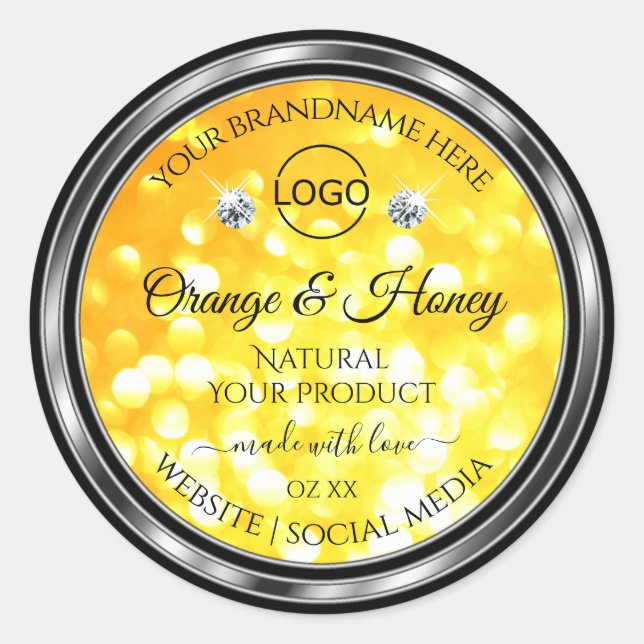 Orange Yellow Glitter Product Labels Diamonds Logo (Front)