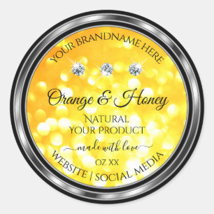 Orange Yellow Glitter Product Labels with Diamonds