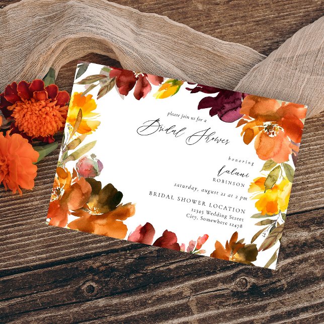 Orange & Yellow Gold Fall Floral Bridal Shower 2 Invitation (Creator Uploaded)