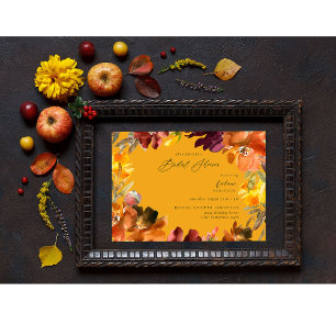 Orange & Yellow Gold Fall Floral Bridal Shower 2G Invitation