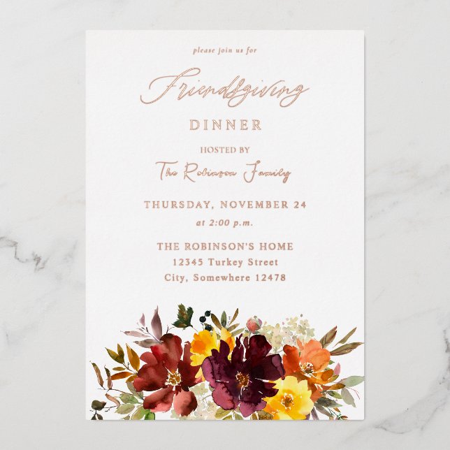 Orange & Yellow Gold Fall Floral Friendsgiving (Front)