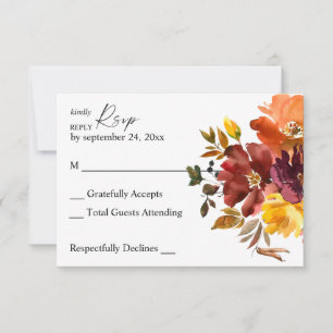 Orange & Yellow Gold Fall Floral no Meal RSVP Card