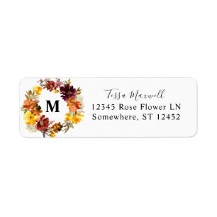 Orange & Yellow Gold Fall Floral Return Address Label