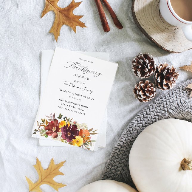 Orange & Yellow Gold Fall Floral Thanksgiving Invitation (Creator Uploaded)