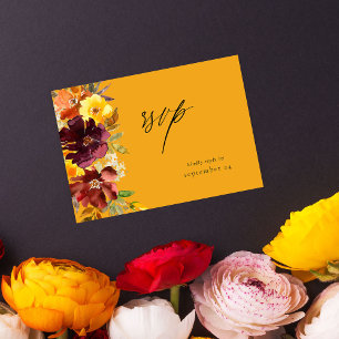 Orange & Yellow Gold Floral with Meal RSVP Card-2G