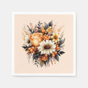 Orange Yellow Gray Flower Bouquet Napkin