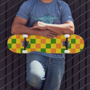 Orange Yellow Green Chequered Pattern Design  Skateboard