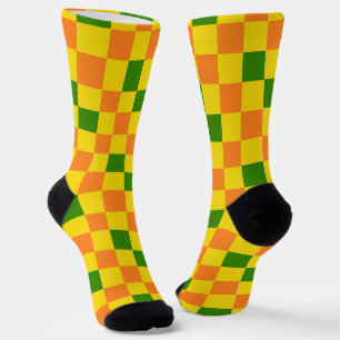 Orange Yellow Green Chequered Pattern Design Socks