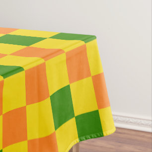 Orange Yellow Green Chequered Pattern Design  Tablecloth
