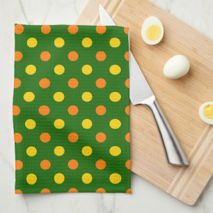 Orange Yellow Green Polka Dots Design Tea Towel