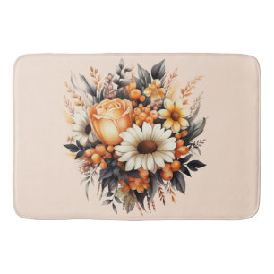 Orange Yellow Grey Flower Bouquet Bath Mat