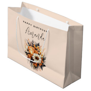 Orange Yellow Grey Flower Bouquet Birthday Large Gift Bag