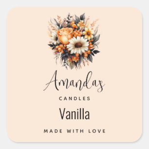 Orange Yellow Grey Flower Bouquet Candle Business Square Sticker
