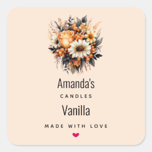 Orange Yellow Grey Flower Bouquet Candle Business Square Sticker