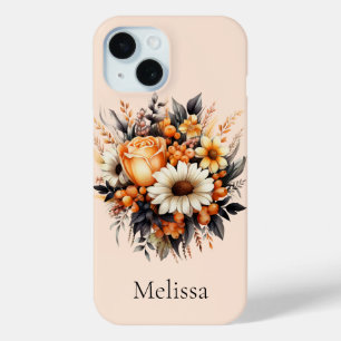 Orange Yellow Grey Flower Bouquet iPhone 15 Case