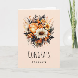 Orange Yellow Grey Flower Bouquet Graduation Card
