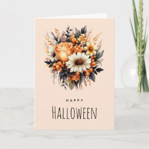 Orange Yellow Grey Flower Bouquet Halloween Card