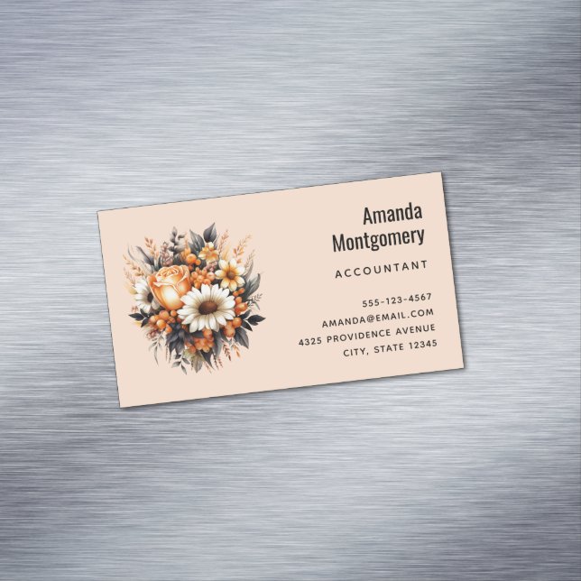 Orange Yellow Grey Flower Bouquet Magnetic Business Card (In Situ)