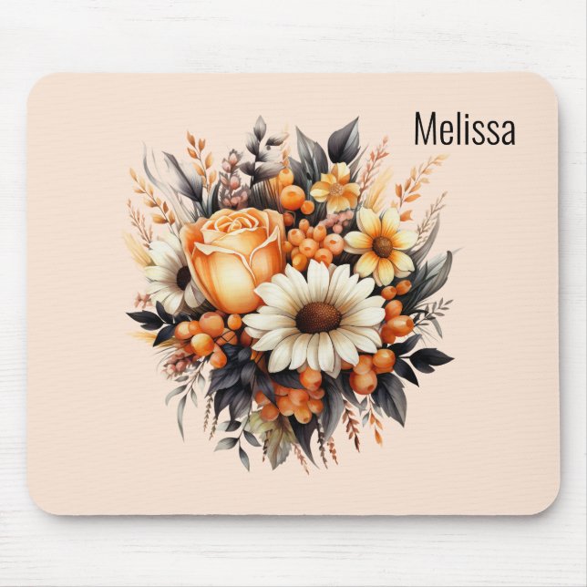 Orange Yellow Grey Flower Bouquet Mouse Pad (Front)