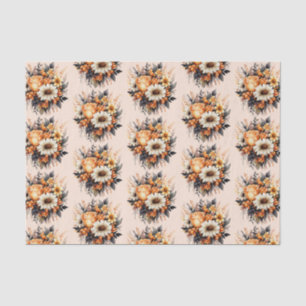Orange Yellow Grey Flower Bouquet Pattern Tissue Paper