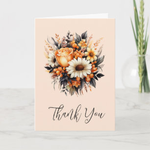 Orange Yellow Grey Flower Bouquet Thank You Card