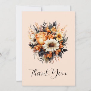 Orange Yellow Grey Flower Bouquet Thank You Card